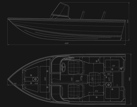 Motorboat VIZION 440CS sizes
