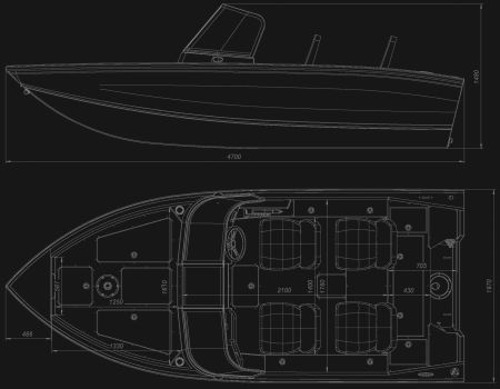 Motorboot VIZION 470 sizes